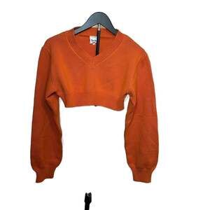 Sky to Moon Ribbed V-Neck Cropped Pullover Sweater Women’s Medium Orange Y2K
